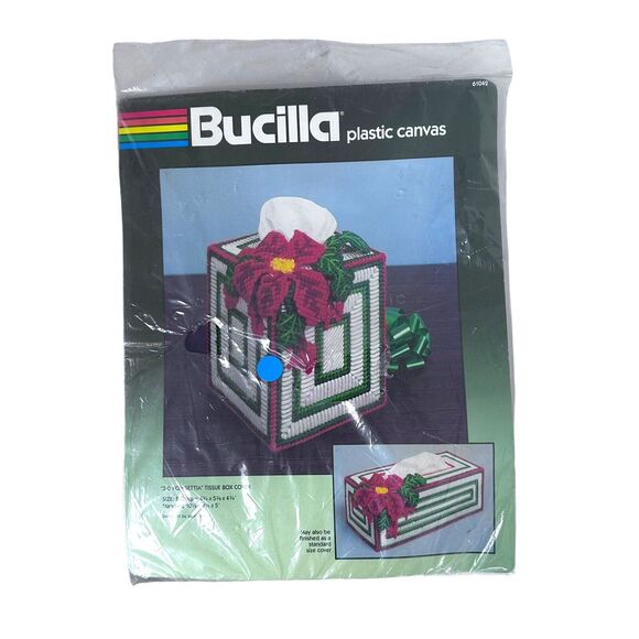 Bucilla 3D Poinsettia Tissue Box Cover Plastic Canvas Kit Vintage 90s 61042 New - Picture 6 of 6